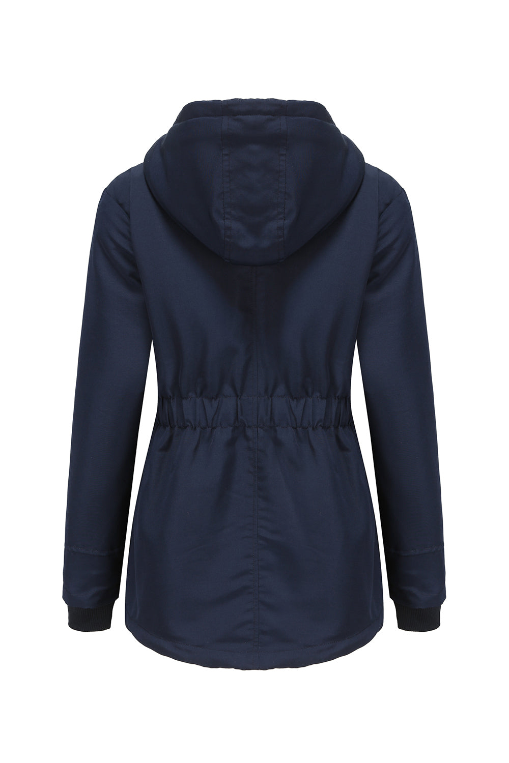 Winter Black Hooded Drawstring ZipperThickened Padded Jacket