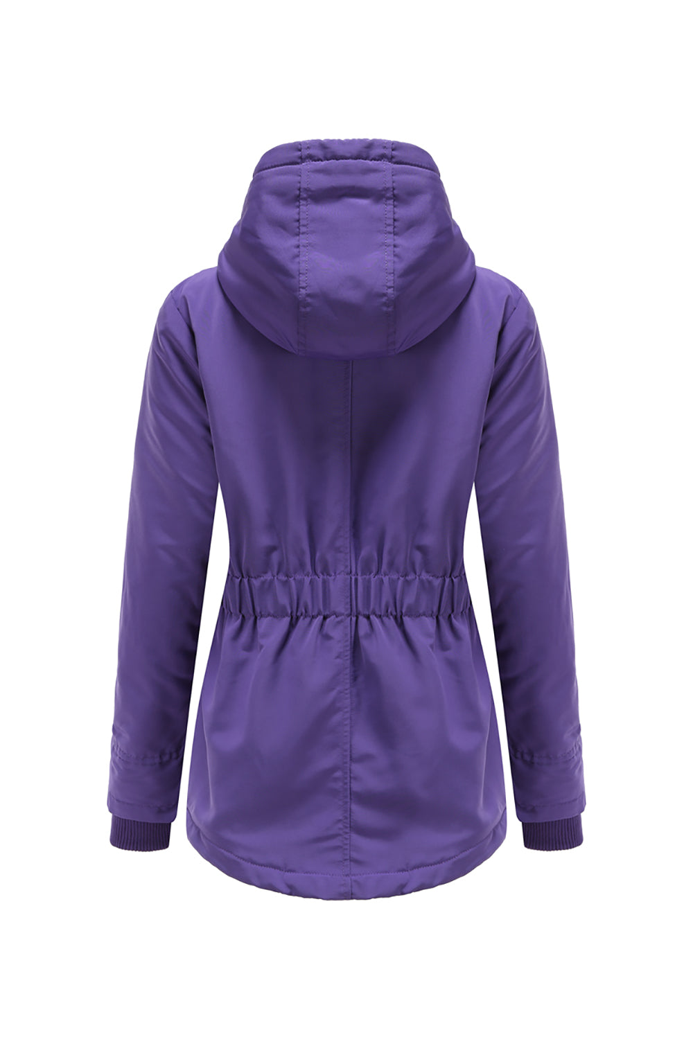 Winter Black Hooded Drawstring ZipperThickened Padded Jacket