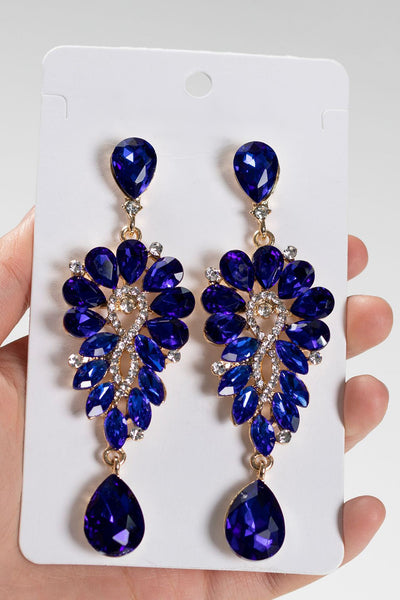 Zapaka Women Royal Blue Vintage Rhinestone Teardrop Dangle