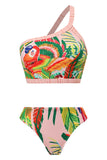 Orange 3 Piece Printed Bikini Set with Tassel Beach Dress
