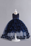 Blue High Low Girls' Dress With Bowknot