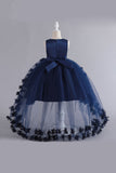 Blue High Low Girls' Dress With Bowknot