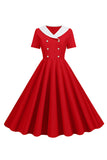 Peter Pan Collar Swing 1950s Dress with Short Sleeves