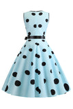 Light Blue Polka Dots Vintage 1950s Dress