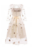 A Line Square Neck Pink 1950s Dress with Half Sleeves