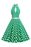 Hepburn Style Halter Neck Polka Dots Red 1950s Dress