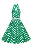 Hepburn Style Halter Neck Polka Dots Red 1950s Dress