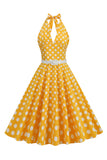 Hepburn Style Halter Neck Polka Dots Red 1950s Dress