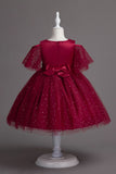 A Line Off the Shoulder Burgundy Tulle Girl Dress