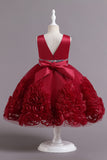 Fuchsia A Line Sequin Flower Girls' Party Dress With Bow
