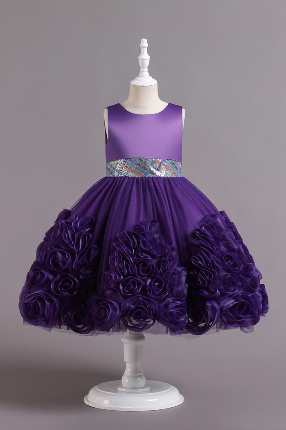 Fuchsia A Line Sequin Flower Girls' Party Dress With Bow