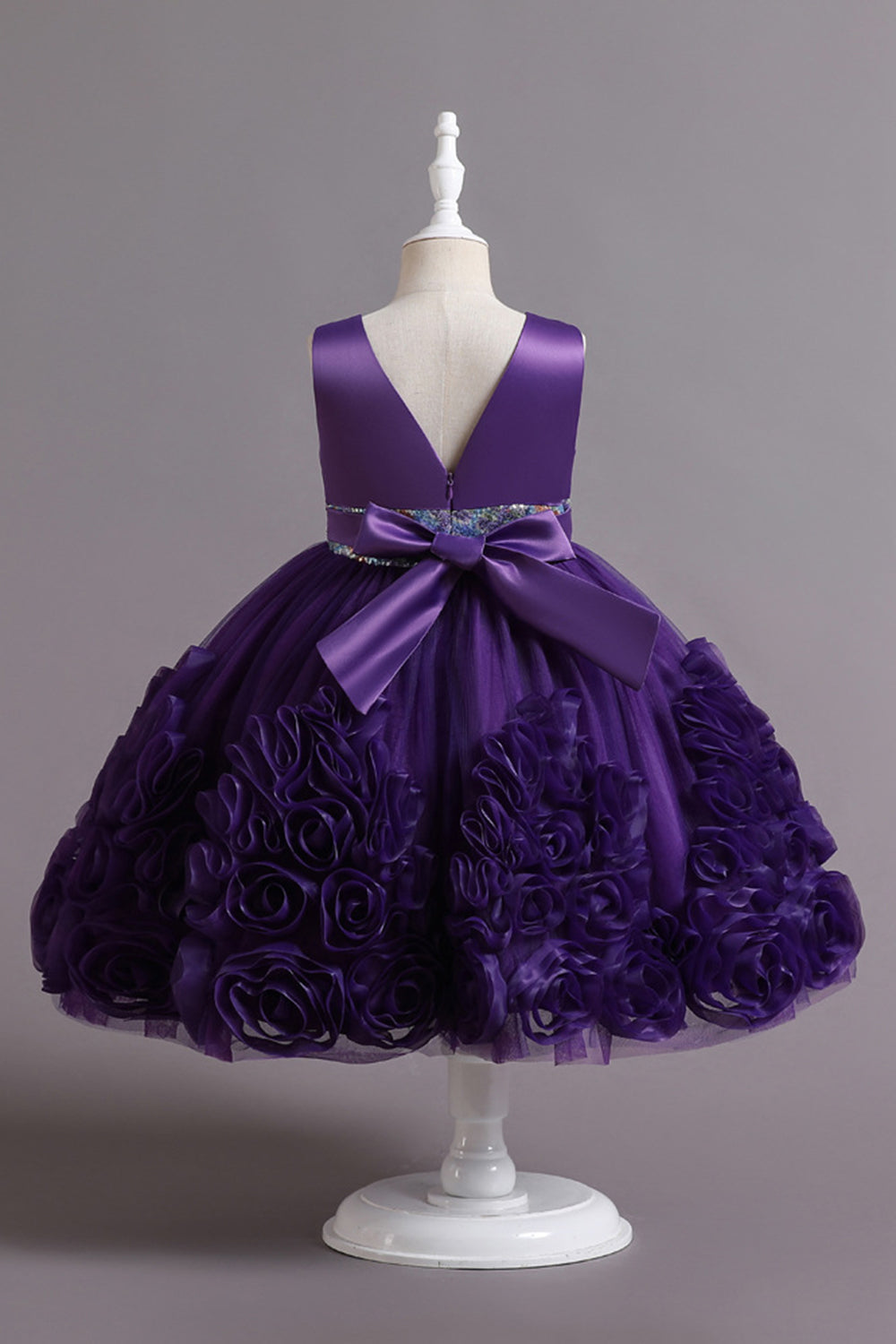 Fuchsia A Line Sequin Flower Girls' Party Dress With Bow
