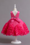 Fuchsia A Line Sequin Flower Girls' Party Dress With Bow