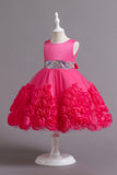 Fuchsia A Line Sequin Flower Girls' Party Dress With Bow
