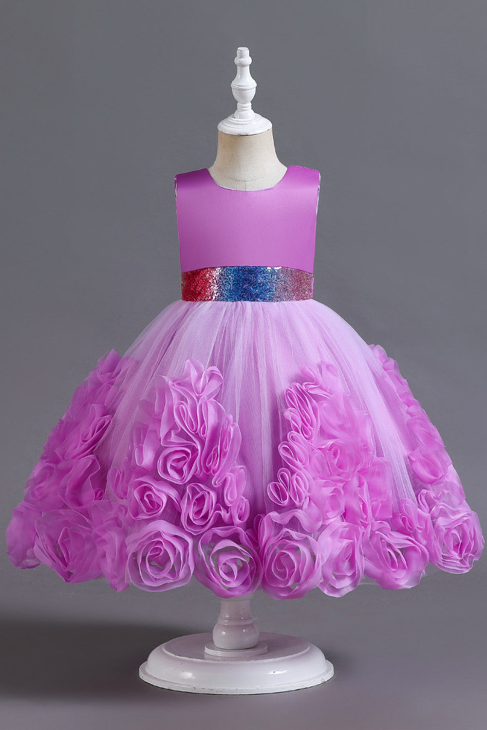 Fuchsia A Line Sequin Flower Girls' Party Dress With Bow