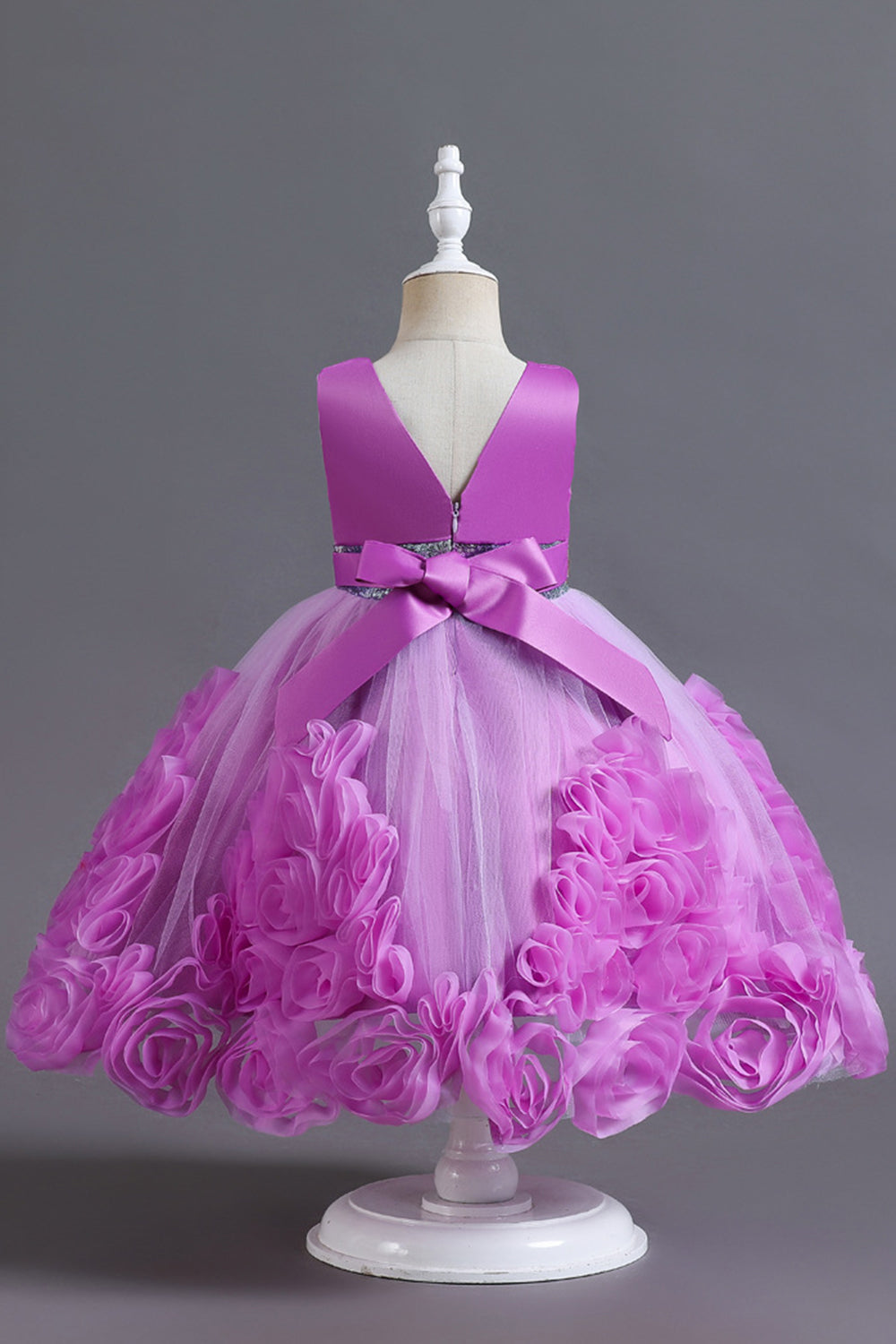 Fuchsia A Line Sequin Flower Girls' Party Dress With Bow