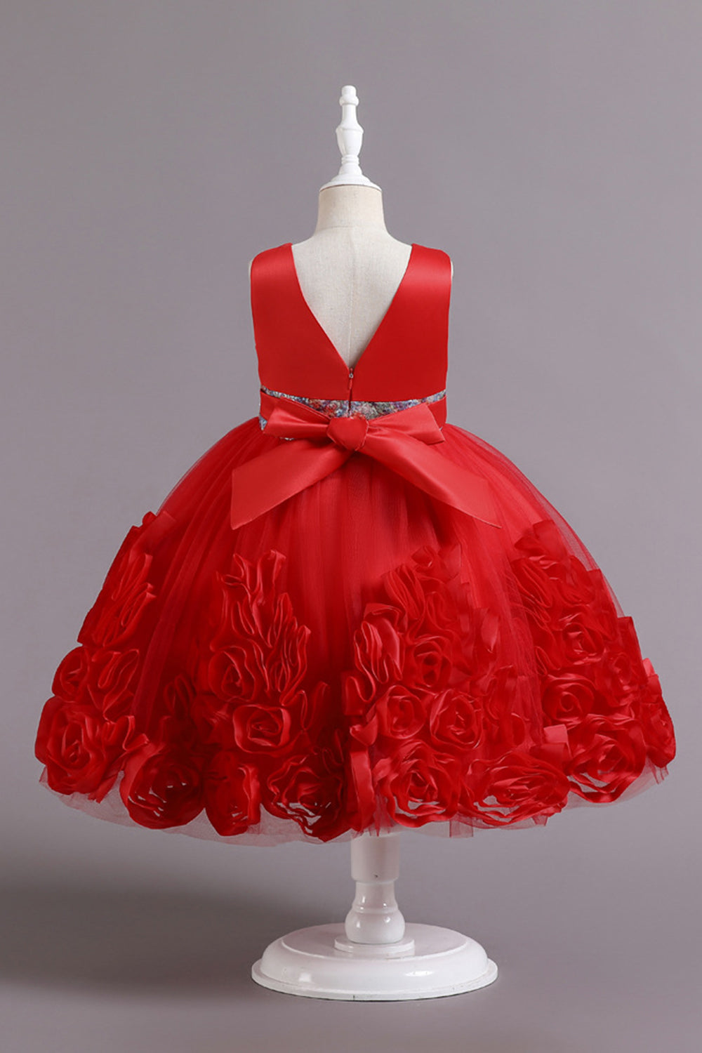 Fuchsia A Line Sequin Flower Girls' Party Dress With Bow