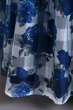 Blue Flower Tulle Long Girls' Dress With Ruffles
