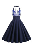 Stripes Halter Swing 1950s Dress