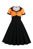 Black Polka Dots Swing 1950s Dress with Short Sleeves