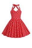 Halter Red Vintage Polka Dot 50's Girls Dress with Bow
