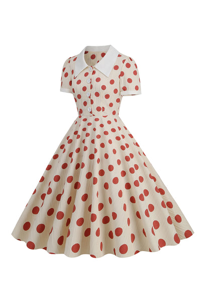 Vintage 1930s Red White Polka Dot Dress Lucite Buttons, shops Rayon Small S