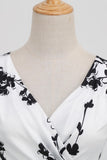 Black V Neck Print Sleeveless 1950s Dress