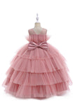Pink Tulle A Line Flower Girl Dress with Bow