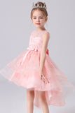 White High-low Flower Girl Dress with Bow