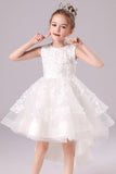 White High-low Flower Girl Dress with Bow