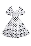 Polka Dots White Vintage Dress with Short Sleeves