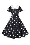 Polka Dots Yellow Vintage Dress with Short Sleeves