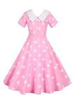 Polka Dots Yellow Vintage Dress with Short Sleeves
