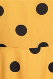 Polka Dots Yellow Vintage Dress with Short Sleeves