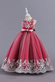 Pink Sleeveless Round Neck Applique Girls Dresses With Bowknot