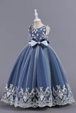 Pink Sleeveless Round Neck Applique Girls Dresses With Bowknot