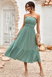 Green Strapless A-line Midi Summer Dress