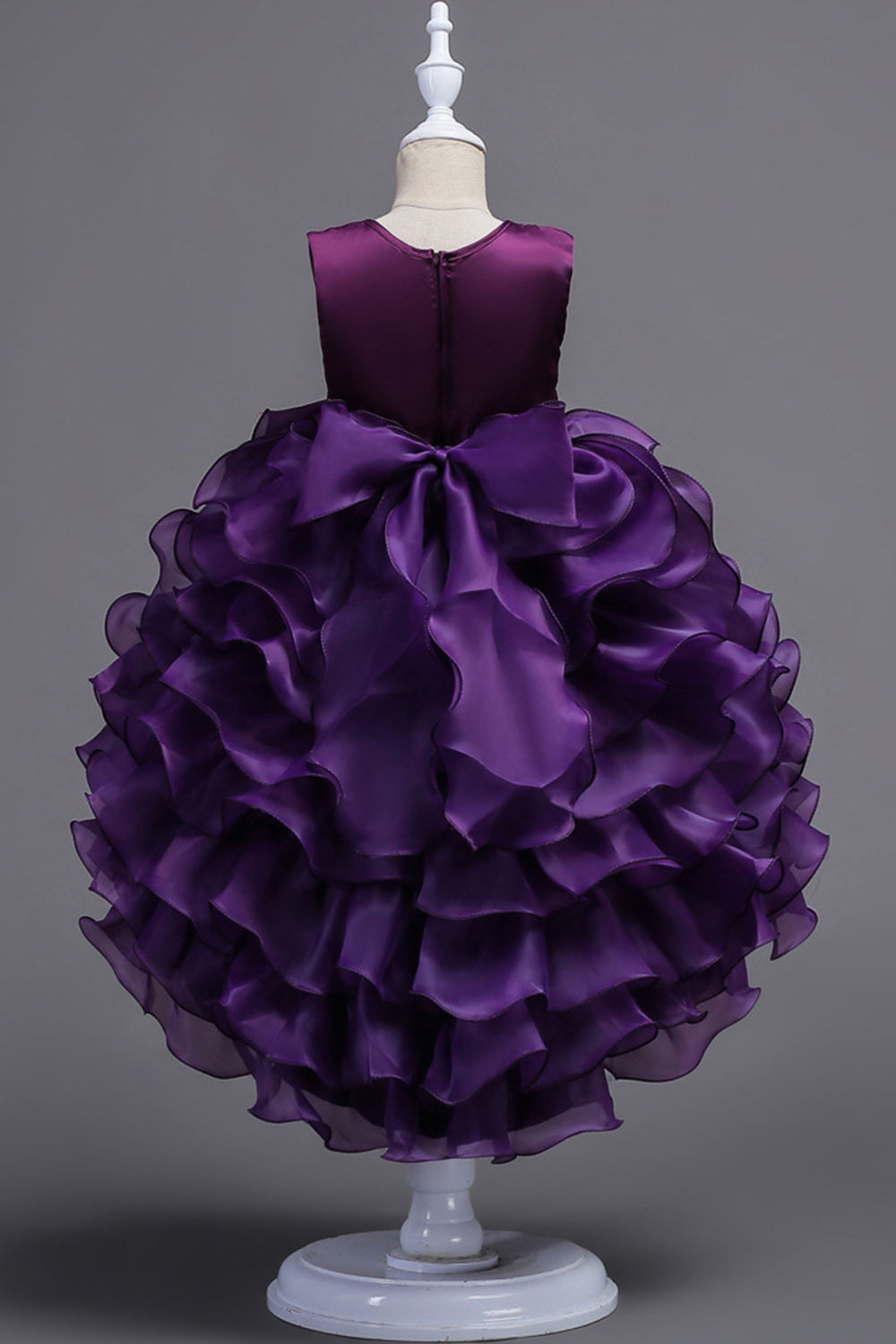 High Low Round Neck Sleeveless Purple Girls Party Dresses