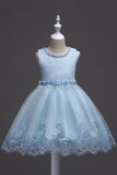 White Round Neck Beading A Line Girls Dresses