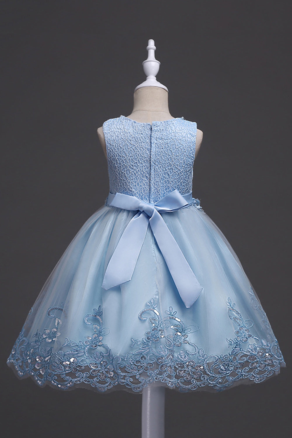 White Round Neck Beading A Line Girls Dresses