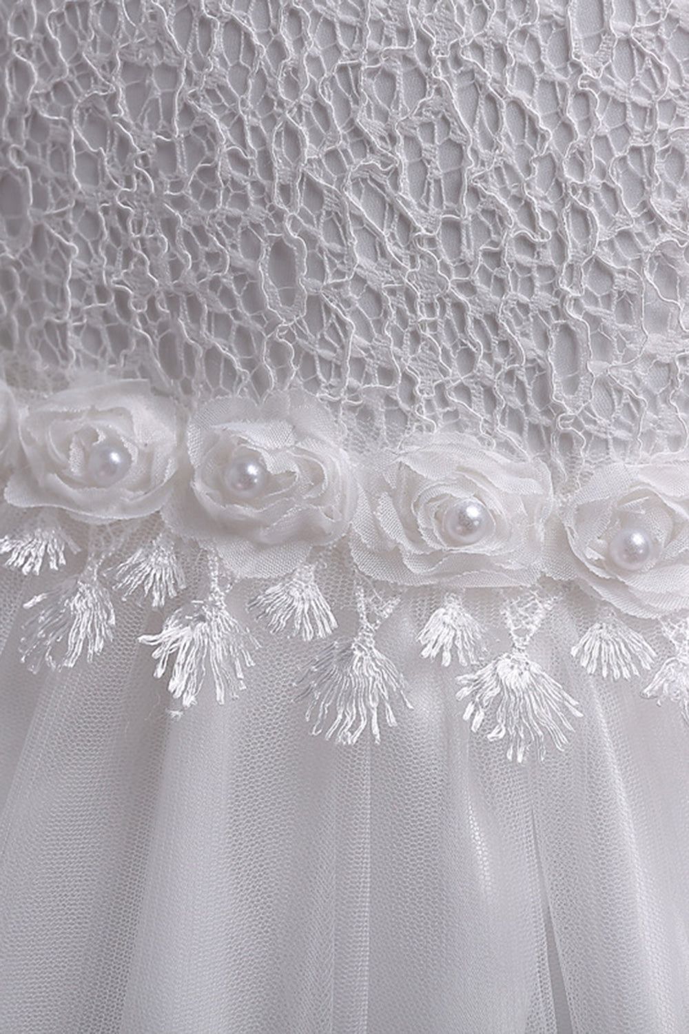 White Round Neck Beading A Line Girls Dresses