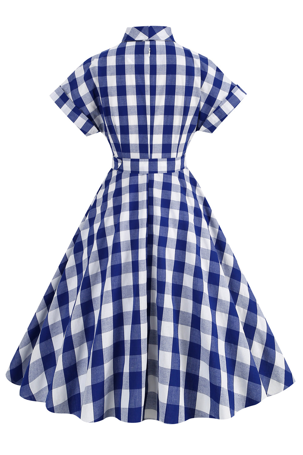 Pink Plaid Bowknot 1950s Dress With Short Sleeves