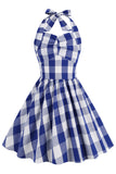 Halter Plaid Sleeveless Pink Vintage Girl Dresses