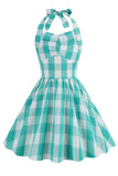 Halter Plaid Sleeveless Pink Vintage Girl Dresses