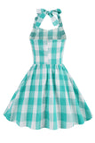 Halter Plaid Sleeveless Pink Vintage Girl Dresses