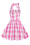 Halter Plaid Sleeveless Pink Vintage Girl Dresses