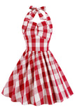 Halter Plaid Sleeveless Pink Vintage Girl Dresses