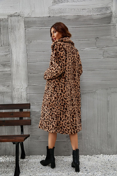 Zapaka Brown Leopard Printed Faux Fur Long Women Coat – ZAPAKA