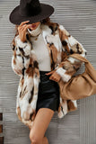 Yellow Leopard Printed Faux Fur Midi Women Coat