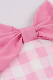 Retro Styles A Line Halter Neck Pink Plaid 1950s Dress